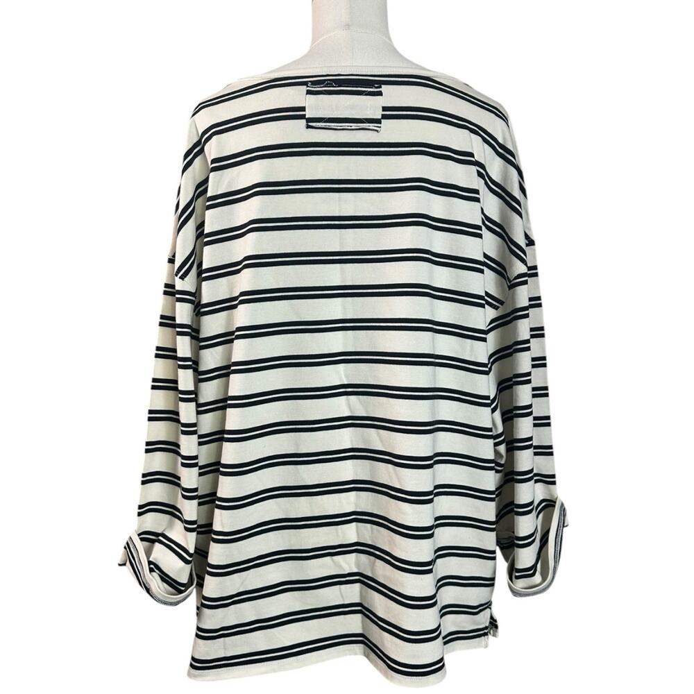 Free People Boatneck Bohemian Preppy C'est La Vie Tee Black White Stripes Large - Picture 9 of 13
